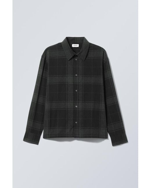 Weekday Black Oversized Boxy Checked Flannel Shirt for men