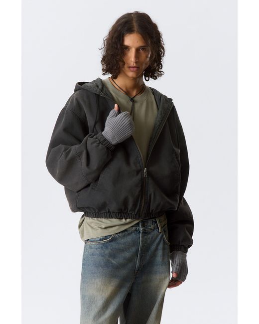 Weekday Black Relaxed Hooded Bomber Jacket for men