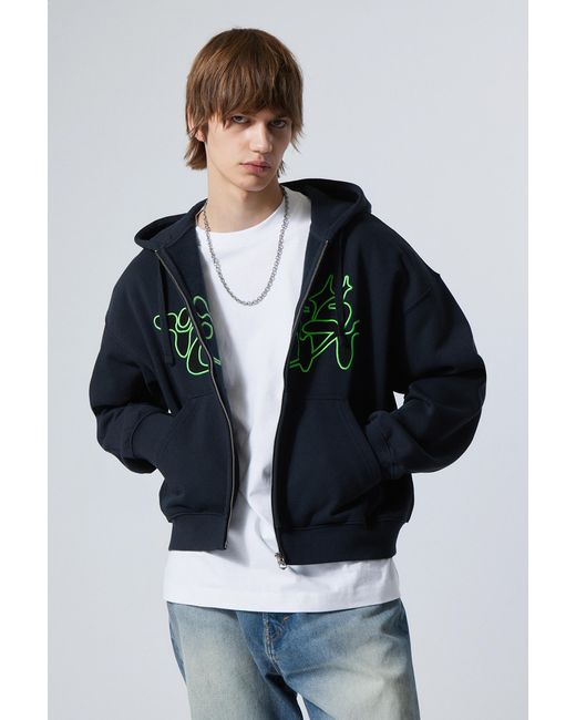 Weekday Blue Boxy Graphic Zip Hoodie for men