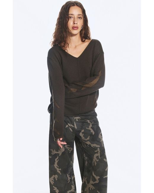 Weekday Black Distressed V-Neck Jumper