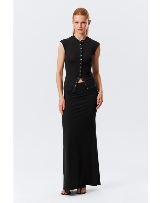 Weekday Black Mid Rise Slim Fit Maxi Skirt