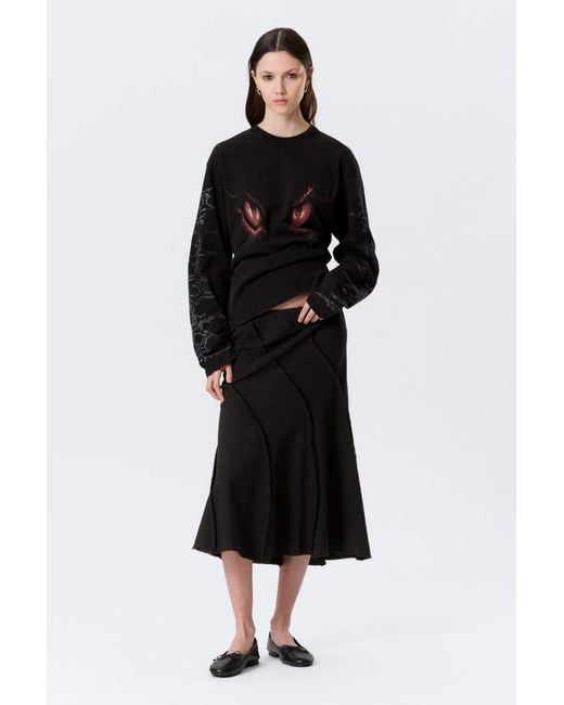 Weekday Black Mid Rise Curved Seam Midi Skirt