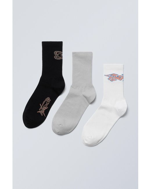 Weekday White 3-pack Sport Graphic Socks for men