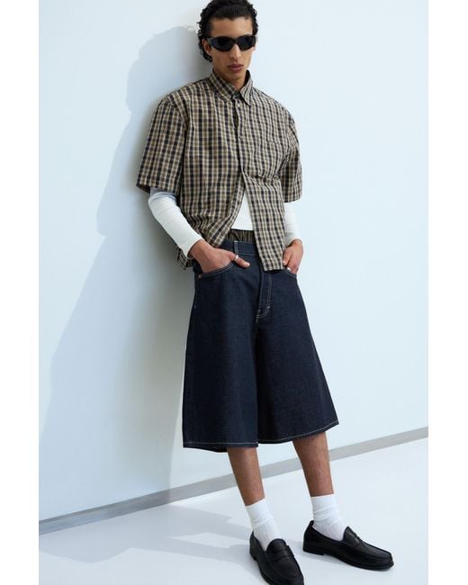 Weekday Blue Astro Mid Rise Loose Baggy Denim Shorts for men