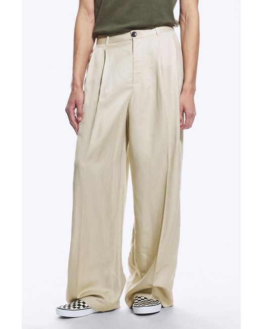 Weekday Natural Nate Regular Waist Baggy Straight Linen Trousers for men