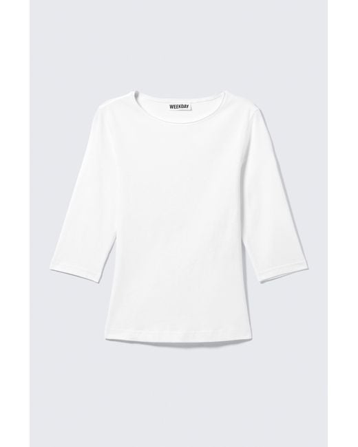 Weekday White Fitted Three-Quarter Sleeve Top