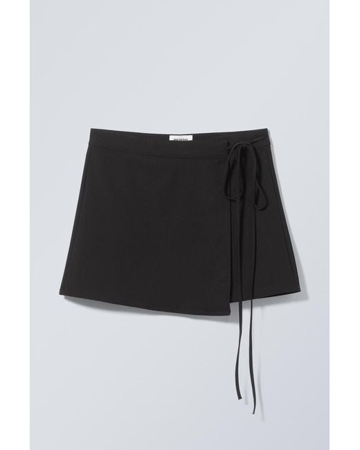 Weekday Black Tailored Mini Wrap Skirt