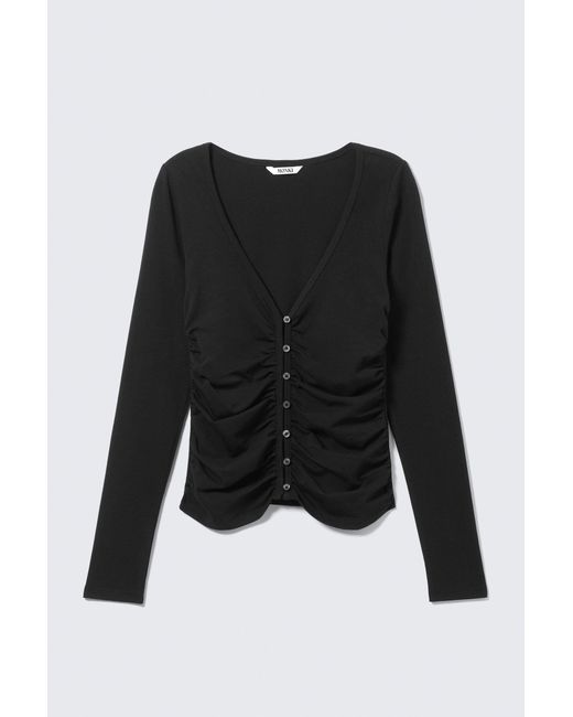 Monki Black Belle B Ruched V-Neck Cardigan