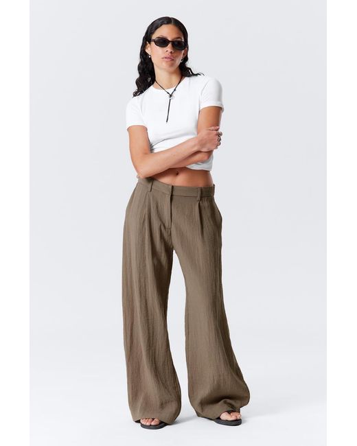 Weekday Natural Low Rise Wide Leg Crinkled Trousers
