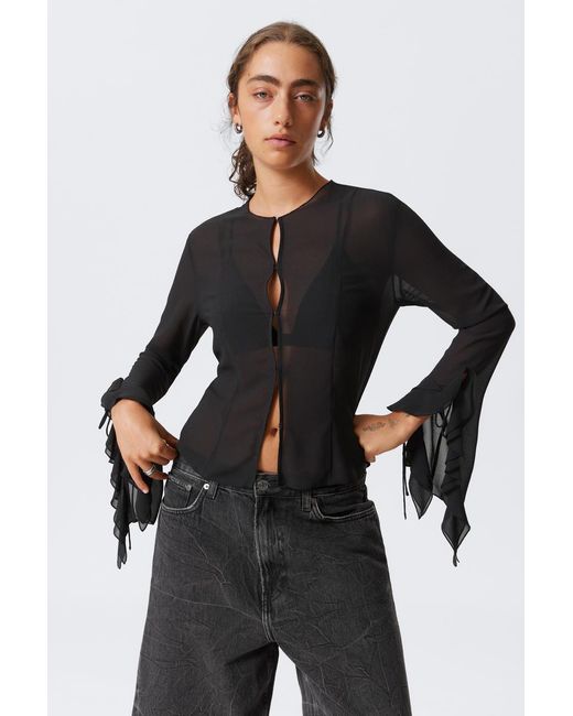 Weekday Black Frilled Long-Sleeved Blouse