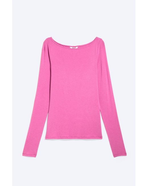 Monki Pink Sheer Boatneck Long-Sleeve