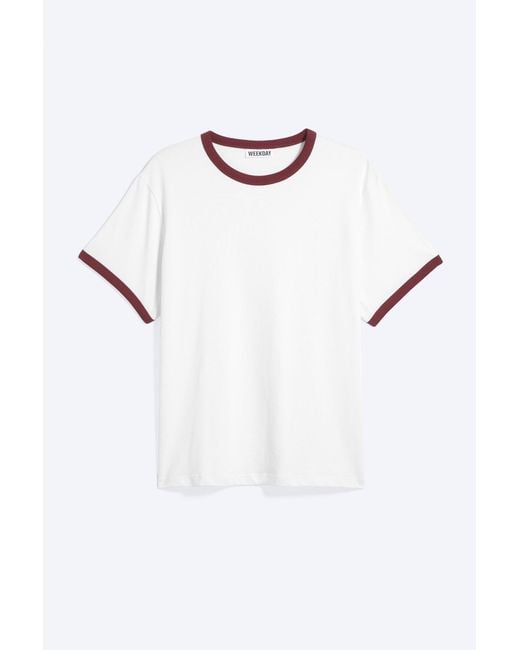 Weekday White Short-Sleeved Contrast Trim Cotton T-Shirt for men