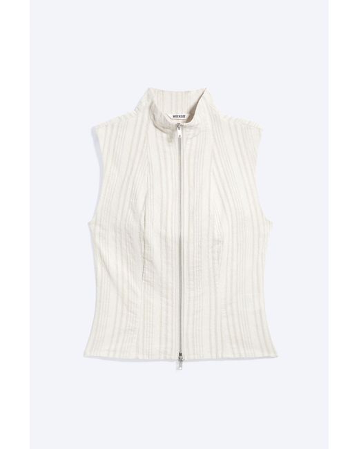 Weekday Blue Sleeveless High‑Neck Zip Top