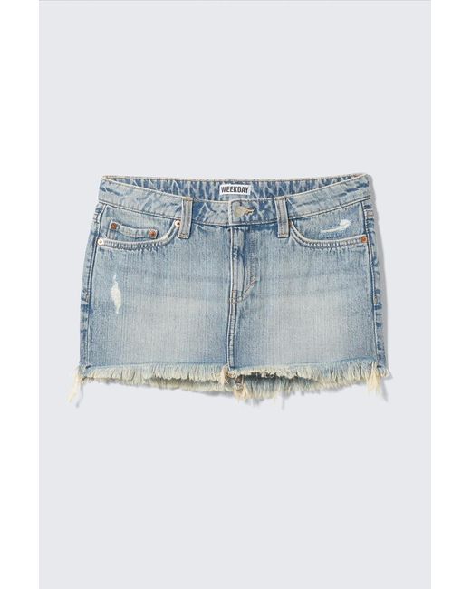 Weekday Blue Centure Low Rise Frayed Denim Mini Skirt