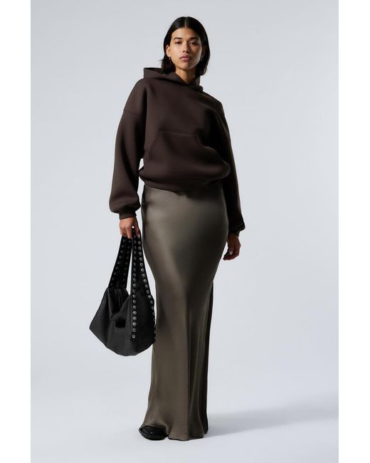 Weekday Black Low Rise Bias-Cut Satin Maxi Skirt