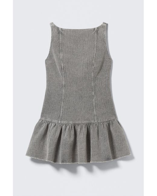 Weekday Blue Flared Boat-Neck Mini Twill Dress