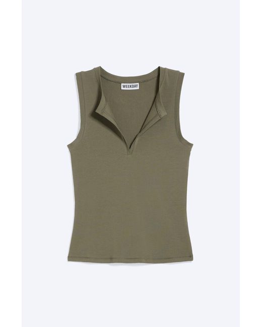 Weekday Green Slim V-Neck Sleeveless Top
