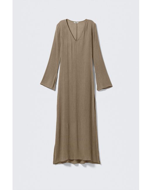Weekday Natural Sheer Long-Sleeved V-Neck Maxi Dress
