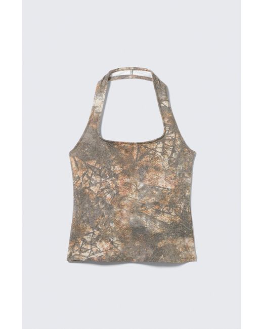 Weekday Natural Printed Square Neck Halter Top