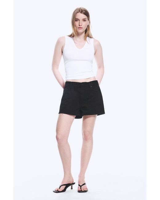 Weekday Black Duchess Low Rise Distressed Mini Denim Shorts