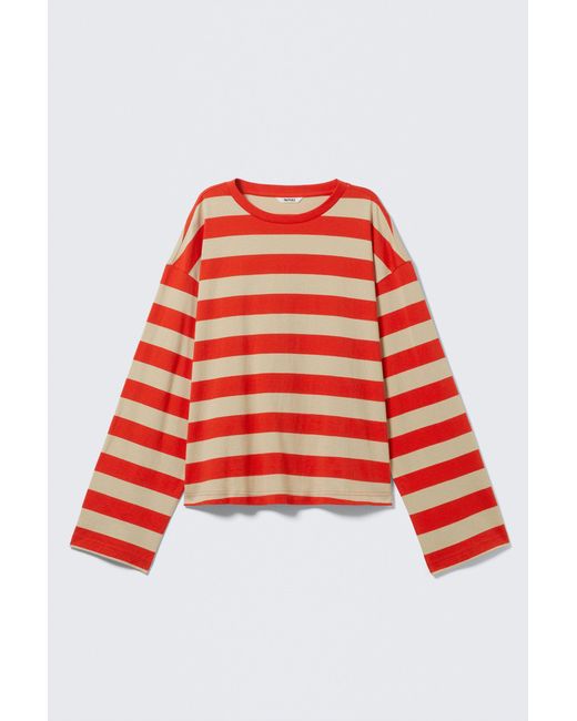 Monki Red Long-Sleeved Cotton T-Shirt