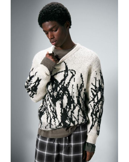 Weekday Black Graphic Knitted Wool-Blend Sweater for men
