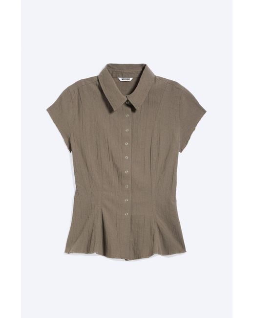 Weekday Blue Slim Fit Short-Sleeved Crepe Shirt