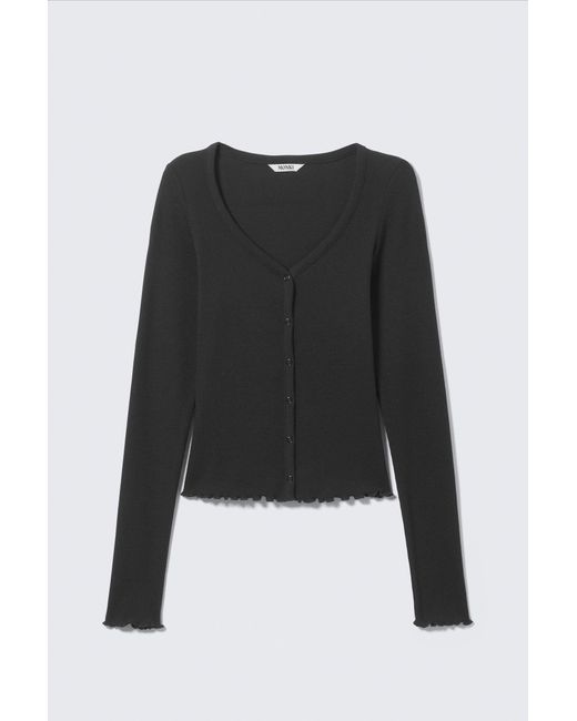 Monki Black Ribbed Long-Sleeved Pyjama Cardigan