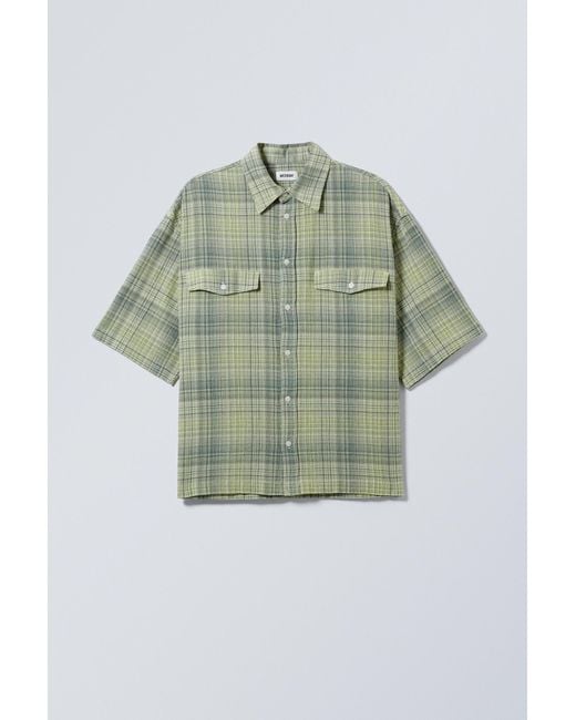 Weekday Green Oversized Checked Short Sleeve Shirt for men