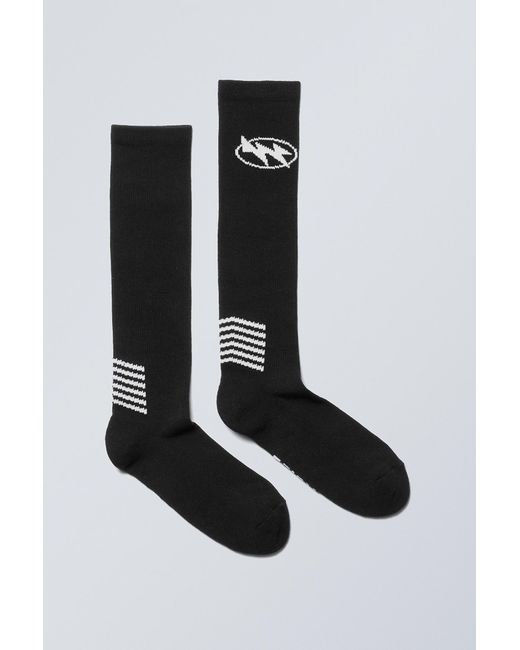 Weekday Black Sporty Graphic High Knee Socks