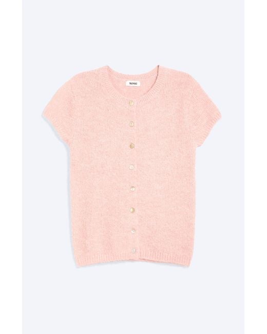 Monki Pink Knitted Short-Sleeved Cardigan