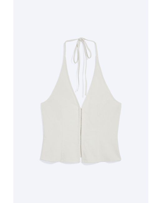 Weekday White Ripstop Halter V-Neck Top