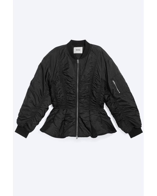 Monki Black Slim Ruched Peplum Bomber Jacket