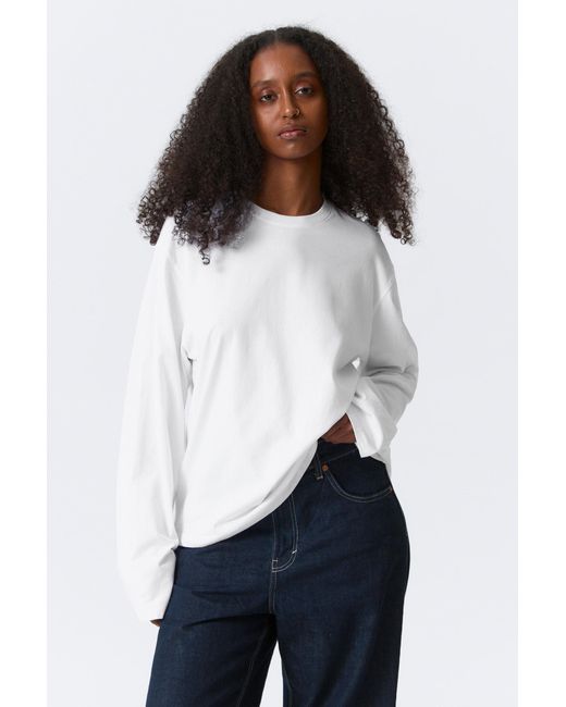 Weekday White Long-Sleeved Boxy Cotton T-Shirt