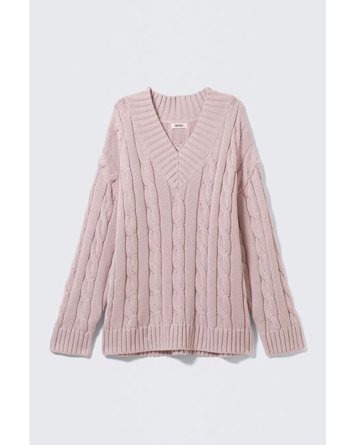 Monki Pink Cable Knit V-Neck Sweater