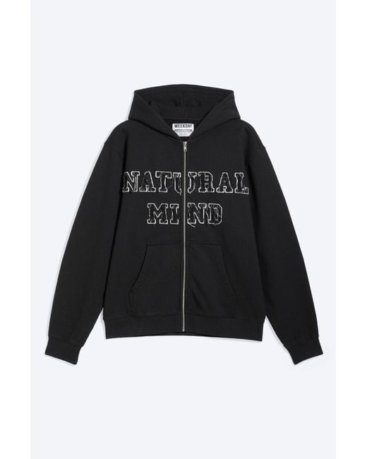 Weekday Black Mechatok Embroidered Zip Hoodie for men