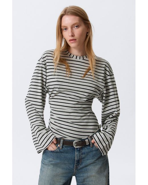 Weekday Gray Ruched Long-Sleeved T-Shirt