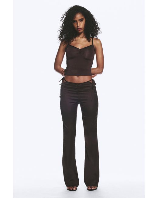 Monki Blue Satin Cut-Out Flared Trousers