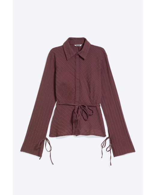 Weekday Purple Tie‑Detail Cotton Shirt