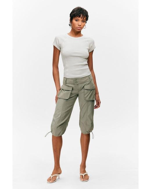 Monki Green Ultra-Low Rise Cargo Capri Trousers