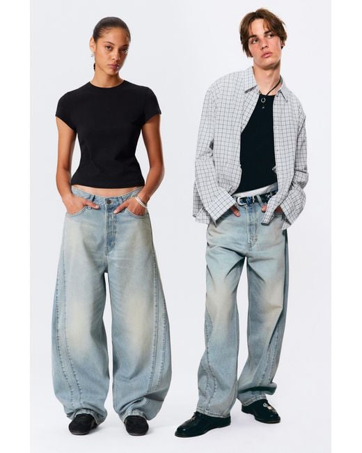 Weekday Blue Panelled Loose Fit Baggy Leg Jeans for men