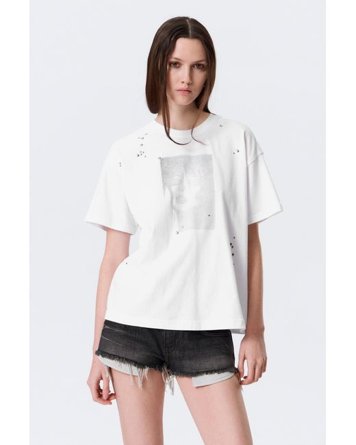 Weekday White Boxy Studded Graphic T-Shirt
