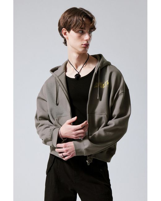 Weekday Gray Boxy Graphic Zip Hoodie for men
