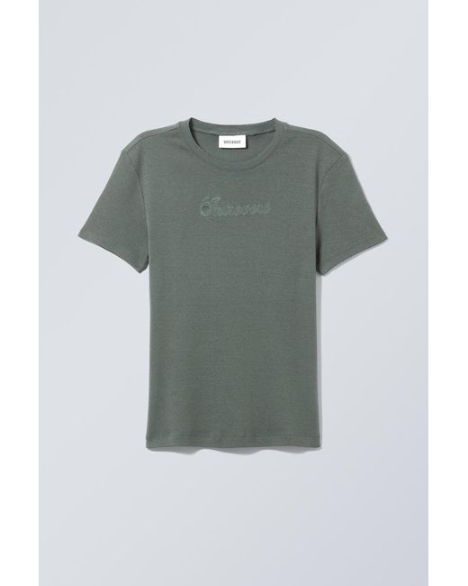 Weekday Besticktes T-Shirt in schmaler Passform in Green für Herren