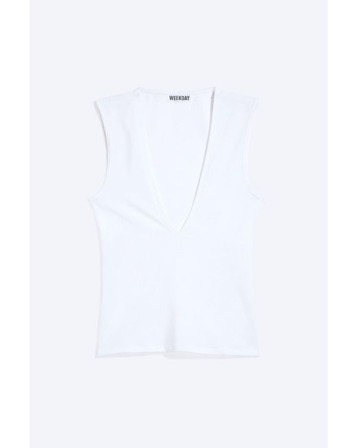 Weekday White Fitted V-Neck Sleeveless Top