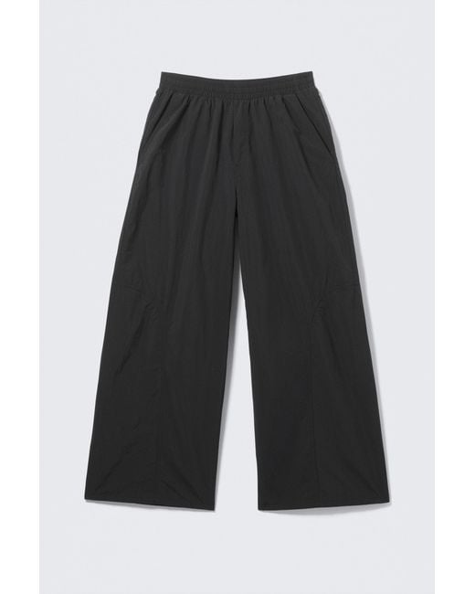 Weekday Black Mid Rise Loose Baggy Leg Nylon Trousers for men