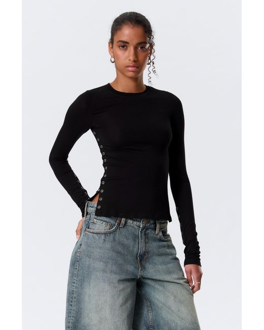 Weekday Black Slim Long-Sleeved Press Stud Top