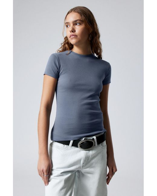 Weekday Blue Close Fitted Rib T-shirt