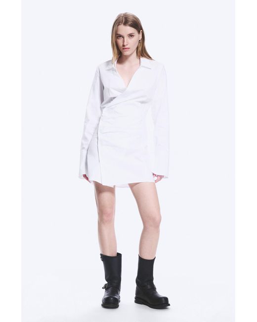 Weekday White Long-Sleeved Asymmetric Mini Shirt Dress