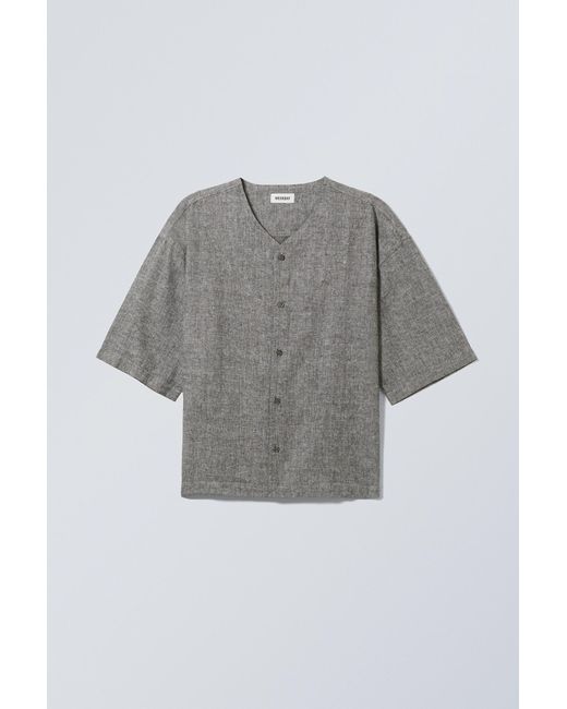 Weekday Gray Oversized Linen Blend Baseball Shirt for men